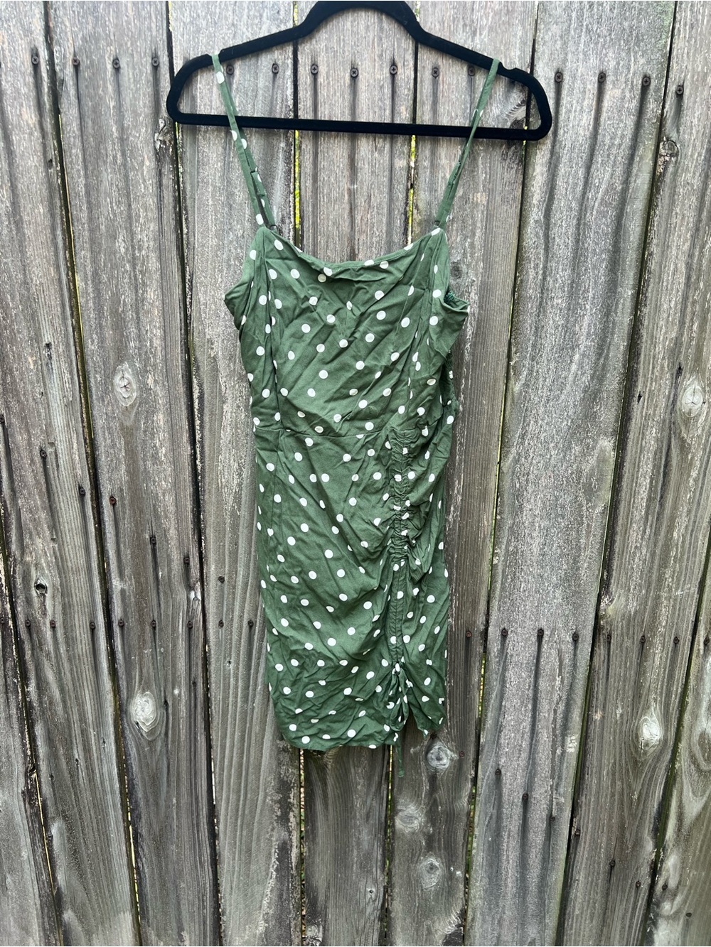 Aeropostale Green Polka Dot Ruched Slip Mini Dress
